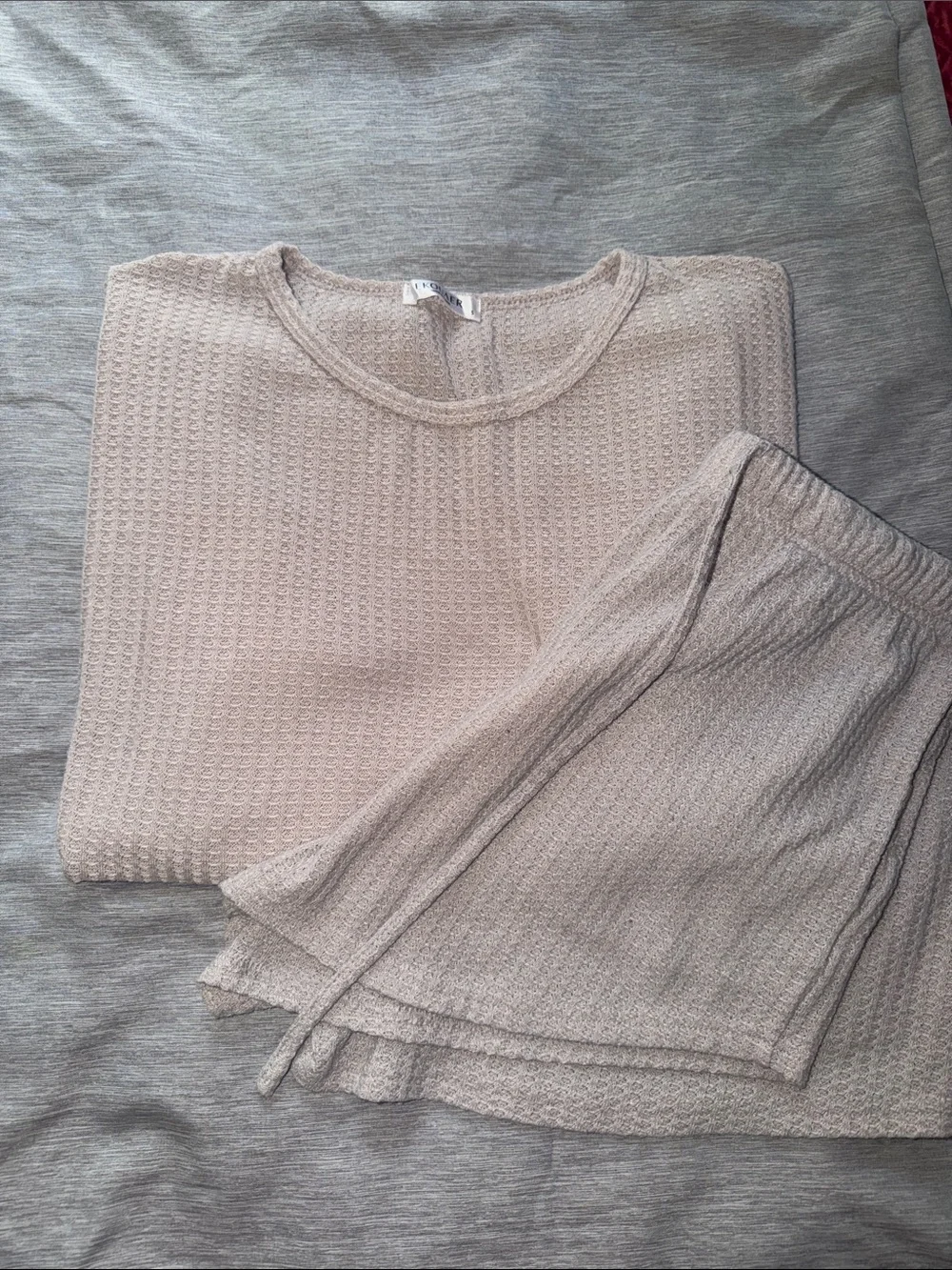 Women's Long Sleeve Waffle-Knit set in Light Beige